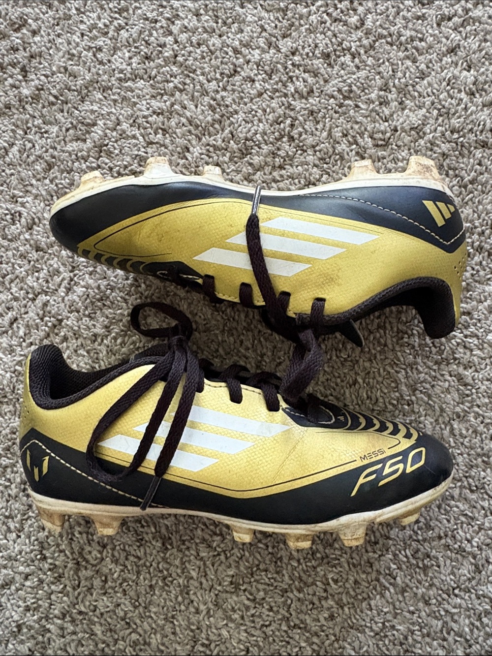 Adidas Kids Gold and Black Messi F50 Soccer Cleats - Picture 2 of 5